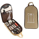 Multi-Functional Outdoor Kitchen Utensil Organizer – Durable Travel Storage Bag with Elastic Straps, Mesh Pockets & Carry Handle, Compact Size (Khaki)