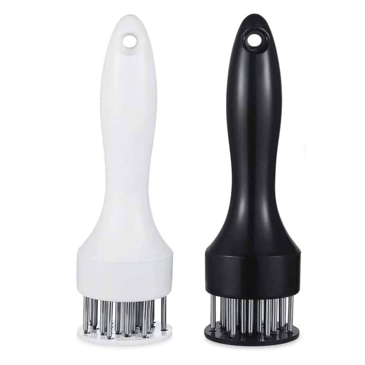 Meat Tenderizer Set with Stainless Steel Needles – 2-Piece Kitchen Tool for Marinating & Cooking Beef, Chicken, Pork, Fish (Black & White)