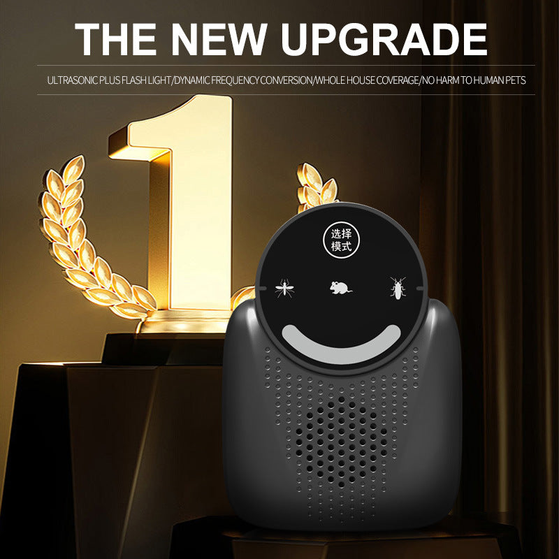 USB Ultrasonic Pest Repeller with Dynamic Frequency & Flash Light – Smart Rat, Mosquito & Cockroach Deterrent for Home, Garage, Warehouse (Black) 