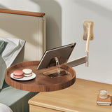 Wall-Mounted Foldable Round Table – Telescopic Adjustable Bedside Desk with Aluminum Alloy Support, Multi-Use Floating Table for Bedroom, Living Room, Balcony (Walnut)