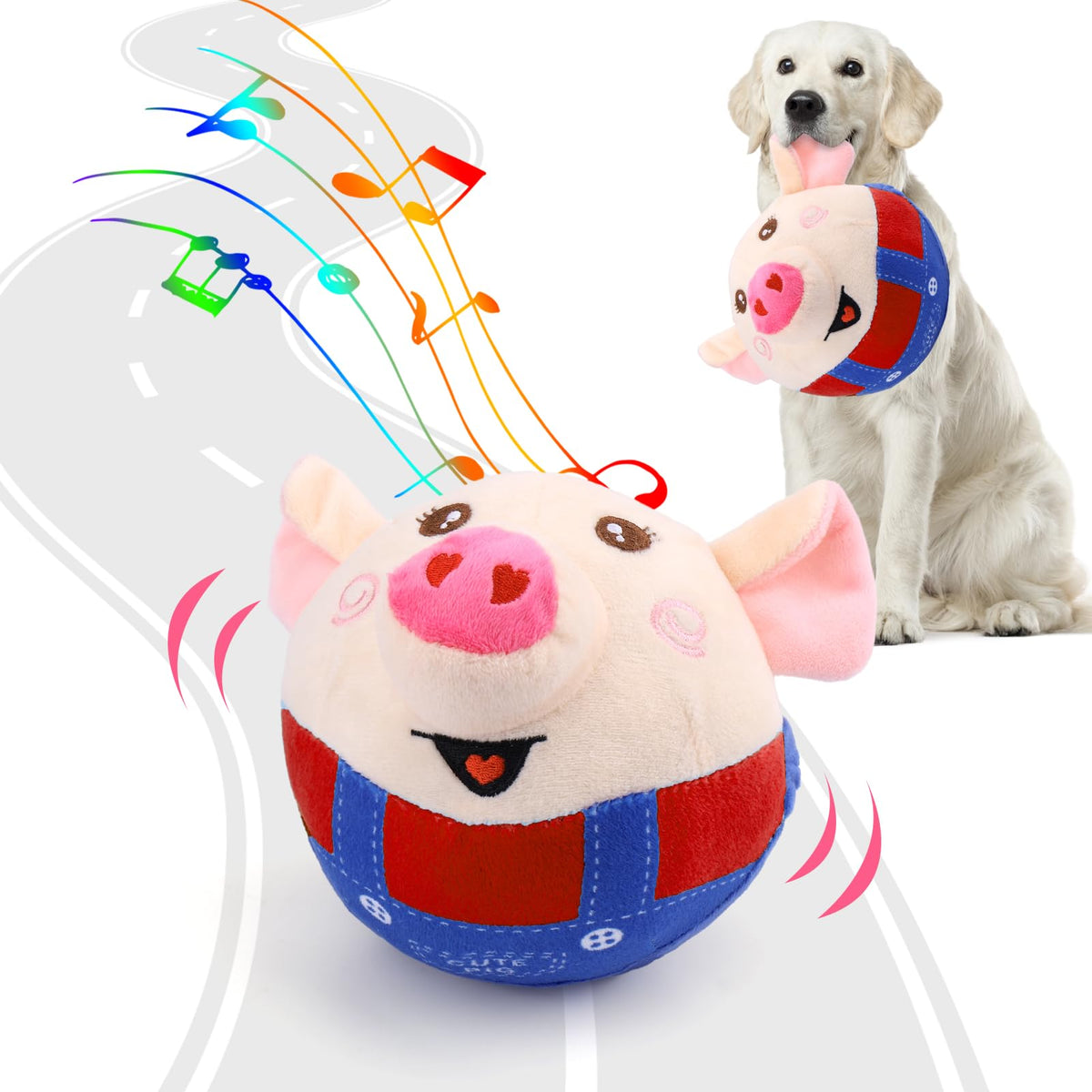 Interactive Pig Dog Toy – Rechargeable, Self-Moving & Squeaky with Recording & Music Modes, Dual-Mode Sound Activation, Durable Plush Cover, Ideal for Small to Large Dogs to Relieve Boredom and Anxiety (Red)