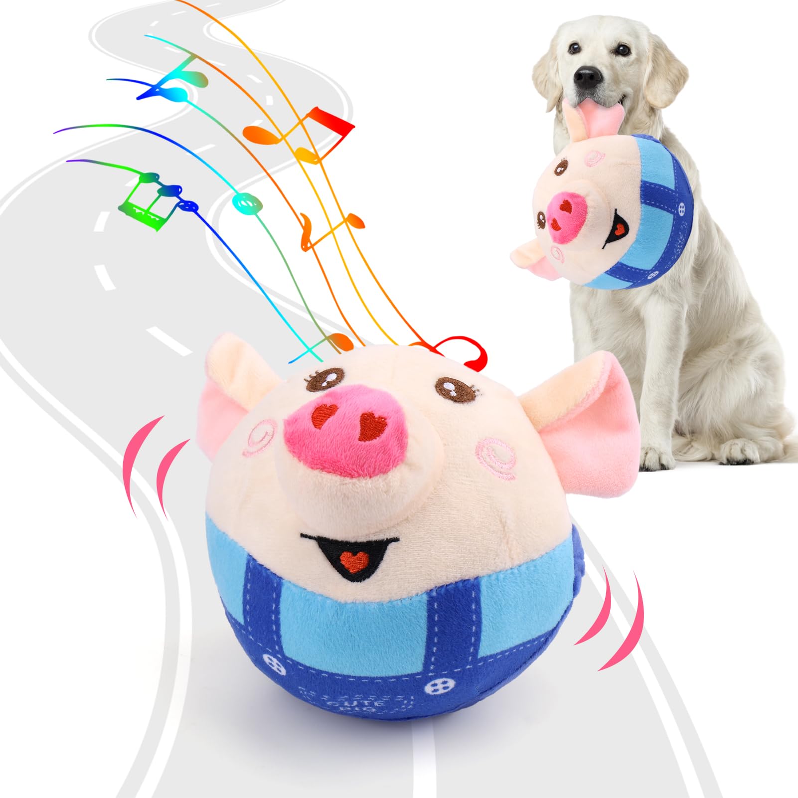 Interactive Pig Dog Toy – Rechargeable, Self-Moving & Squeaky with Recording & Music Modes, Dual-Mode Sound Activation, Durable Plush Cover, Ideal for Small to Large Dogs to Relieve Boredom and Anxiety (Blue)