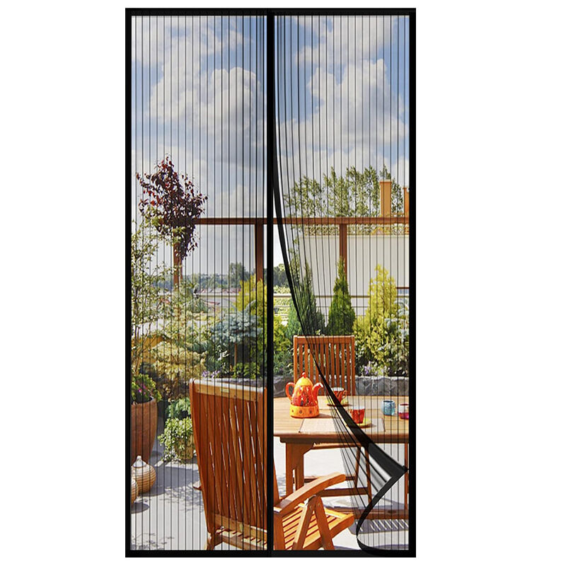 Magnetic Screen Door 90cm x 210cm – Self-Adhesive Mesh Netting for Mosquito & Wasp Protection, Indoor Outdoor Use, (Black,M)