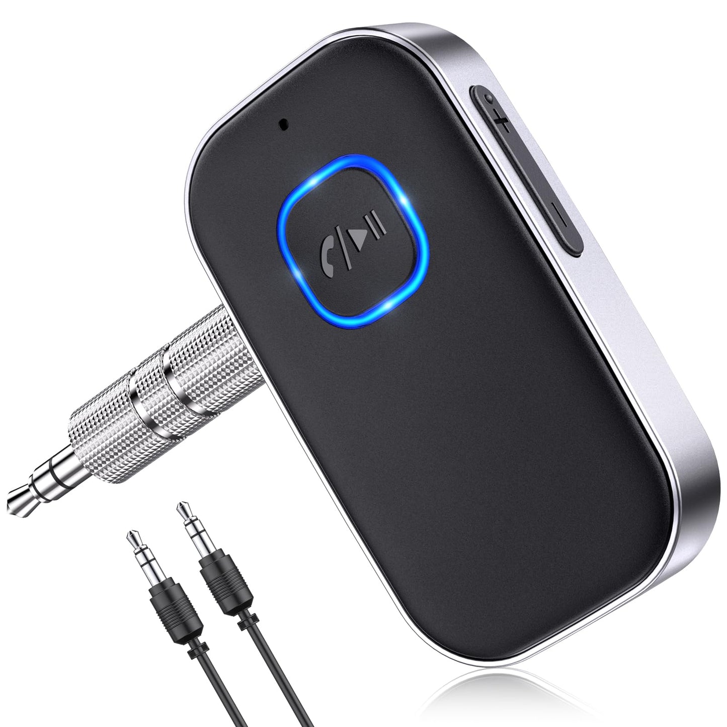 Bluetooth 5.3 Audio Receiver with Mic – Wireless AUX Adapter for Car Stereo, Speakers & Headphones, CVC8.0 Noise Cancellation, Dual Pairing, 16H Battery (Black)