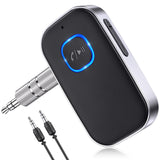 Bluetooth 5.3 Audio Receiver with Mic – Wireless AUX Adapter for Car Stereo, Speakers & Headphones, CVC8.0 Noise Cancellation, Dual Pairing, 16H Battery (Black)