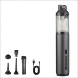 4-in-1 Cordless Handheld Vacuum with Suction & Blower Modes, 170ml Dust Cup, USB-C Charging, 4 Attachments—For Car, Home, Desk, Pet Hair—Lightweight, Tool-Free Emptying (Grey)