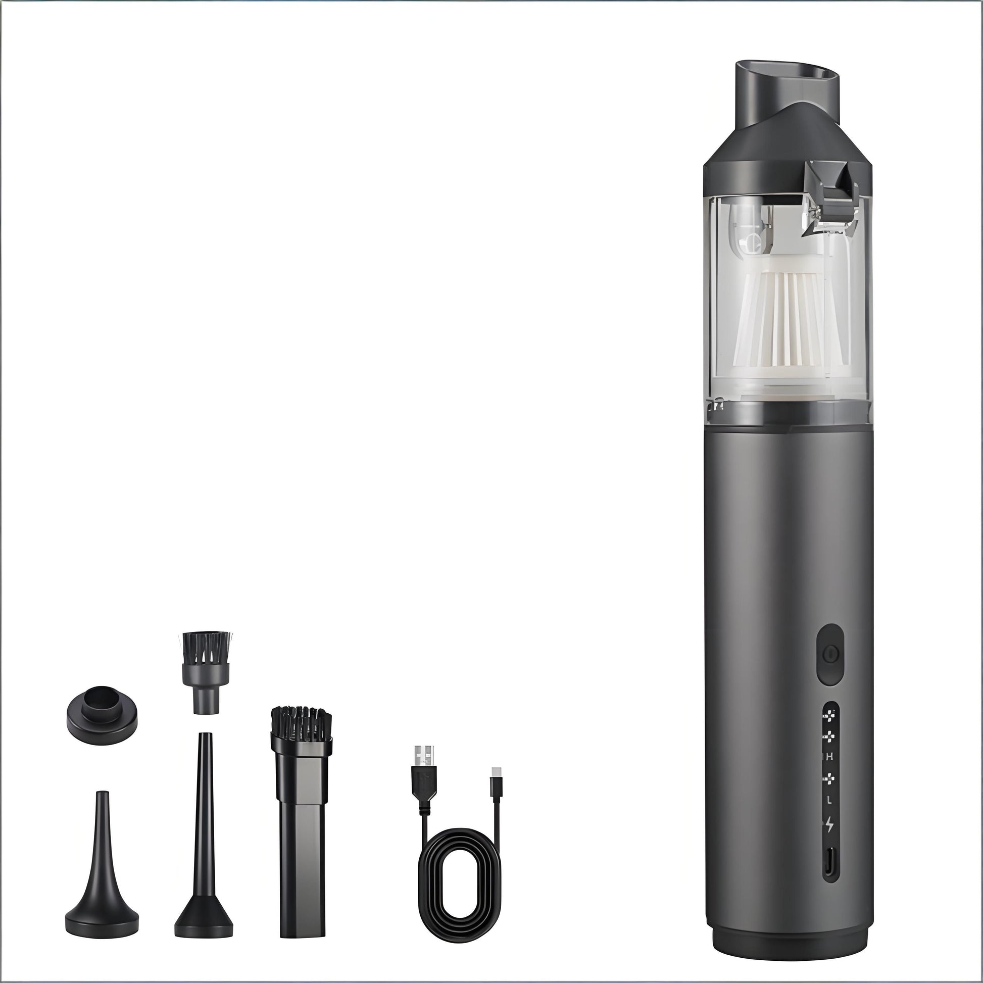 4-in-1 Cordless Handheld Vacuum with Suction & Blower Modes, 170ml Dust Cup, USB-C Charging, 4 Attachments—For Car, Home, Desk, Pet Hair—Lightweight, Tool-Free Emptying (Grey)