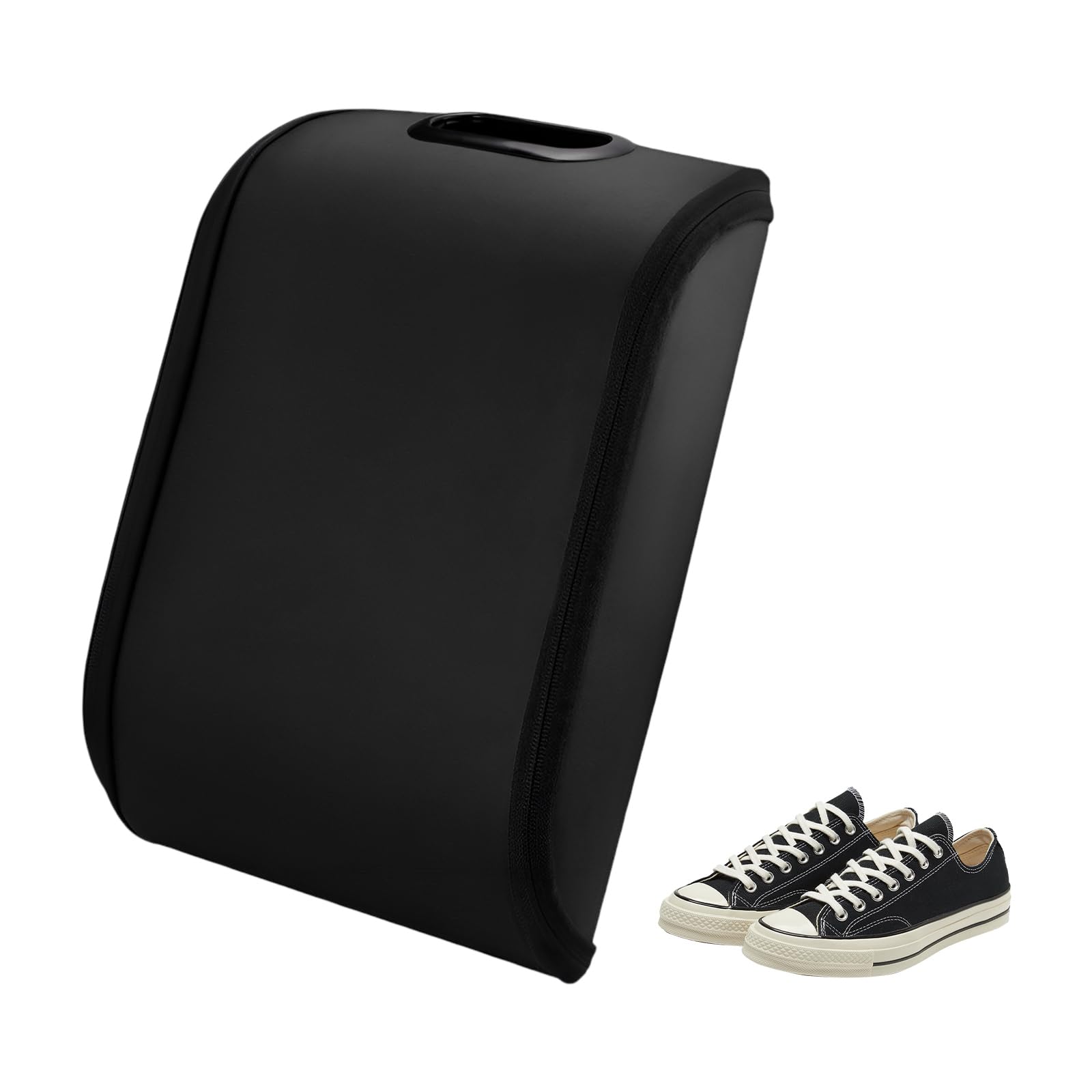Car Shoe Storage Box – Portable Leather-Look Organizer for Passenger Seat or Trunk, Dustproof and Moisture-Resistant with Zipper and Handle (Black)