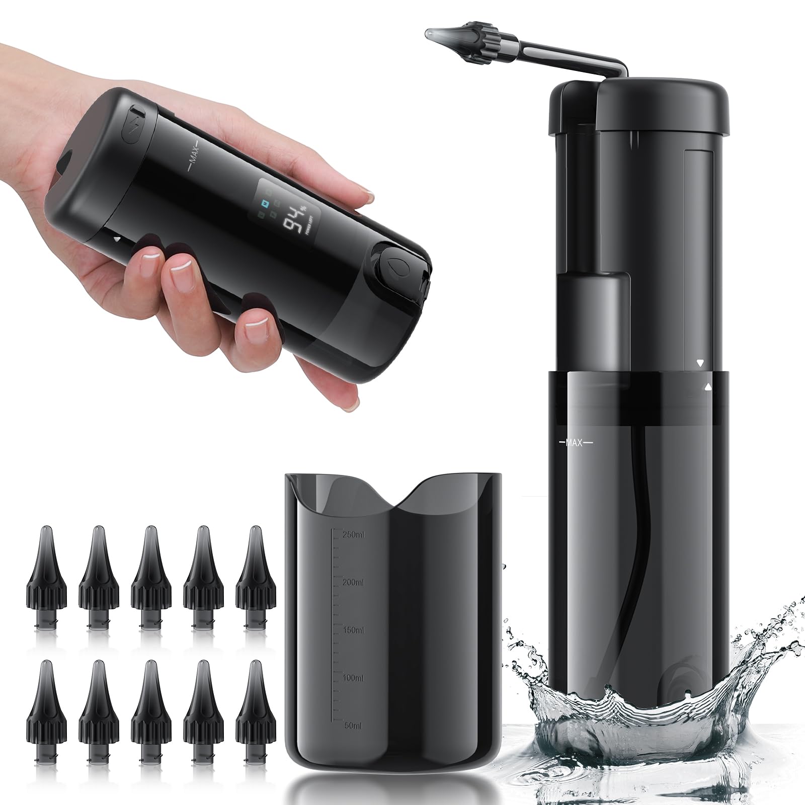 Electric Ear Cleaner with 5 Modes – Rechargeable Ear Irrigator with LCD Display, Foldable Nozzle, and Soft Silicone Tips for Safe Earwax Removal at Home or Travel (Black)