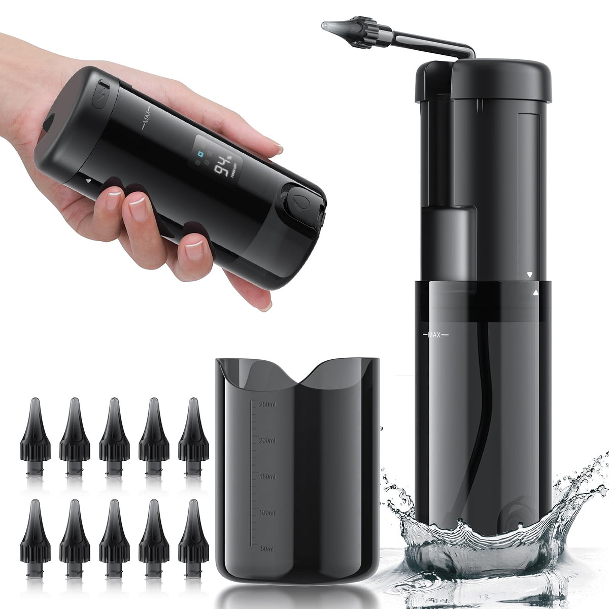 Electric Ear Cleaner with 5 Modes – Rechargeable Ear Irrigator with LCD Display, Foldable Nozzle, and Soft Silicone Tips for Safe Earwax Removal at Home or Travel (Black)