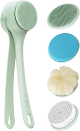 Electric Shower Body Scrubber Brush with 4 Heads, IPX5 Waterproof Rechargeable Back Cleaner for Exfoliating & Massage, 2-Speed Rotating Bath Brush for Sensitive Skin (Green)