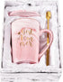 Best Mom Ever Coffee Mug Gift Set with Lid, Spoon & Coaster, 14oz Pink Marble Ceramic Cup for Mother&