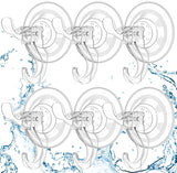 6-Pack Clear Suction Cup Hooks with Dual Hooks & Locking Lever—Reusable, Tool-Free Hanging for Glass, Mirrors, Tiles, Shower Walls—Ideal for Towels, Wreaths, Keys, Kitchen Tools
