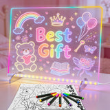 LED Light Up Drawing Board with 7 Highlight Markers & Stand, Erasable Acrylic Message Board for Kids Art, Office Notes & Home Decor (White)