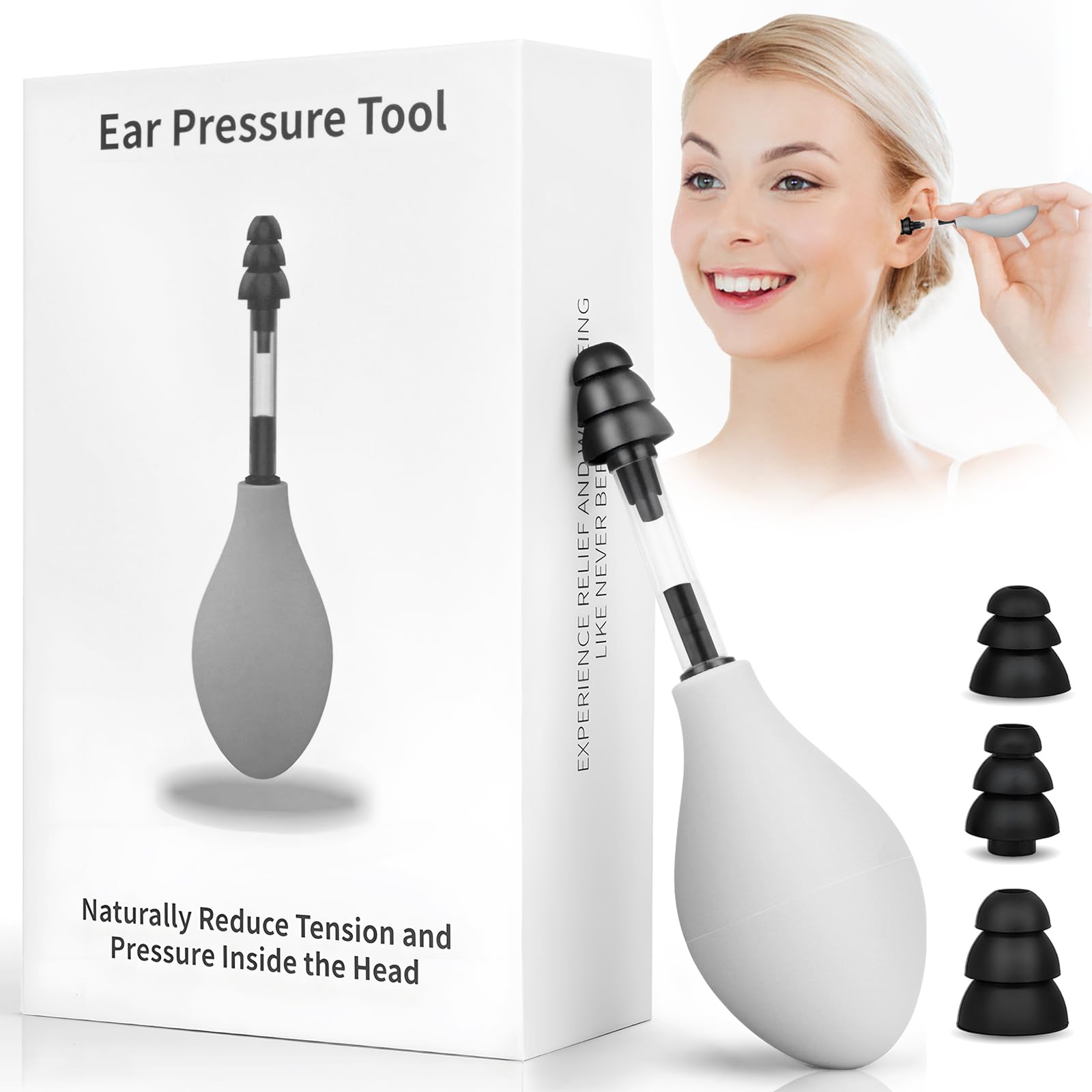 Ear Pressure Relief Tool – Natural Headache & Tinnitus Relief Device, Instant Pain Reduction, Portable Ear Massage for Migraine, Insomnia, Dizziness Use(Grey)