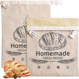 2-Pack Reusable Bread Storage Bags with Roll-Top Design, Snap Closure, Wheat Illustration, and Dual-Layer Construction—Perfect for Storing Loaves, Baguettes, and Baked Goods on Countertop, in Fridge, or Pantry (Light Brown)