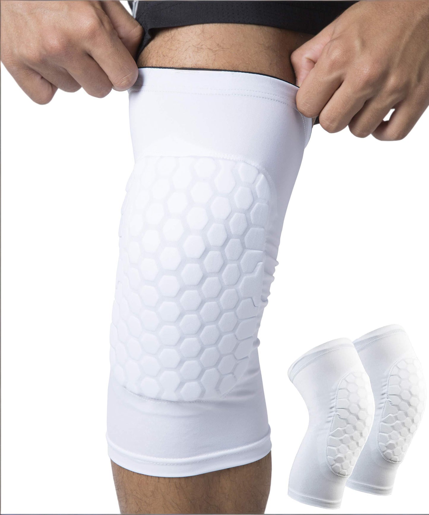 Honeycomb Knee Pads for Kids, Teens & Adults – Protective Compression Knee Guards for Basketball, Football, Cycling & Running(White,M)