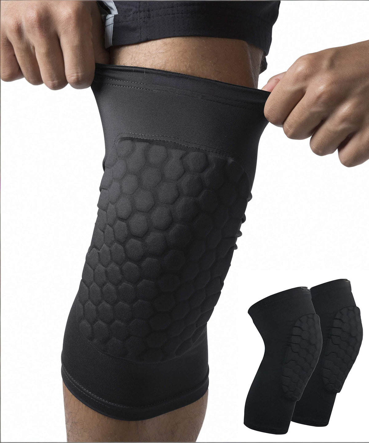 Honeycomb Knee Pads for Kids, Teens & Adults – Protective Compression Knee Guards for Basketball, Football, Cycling & Running(Black,M)