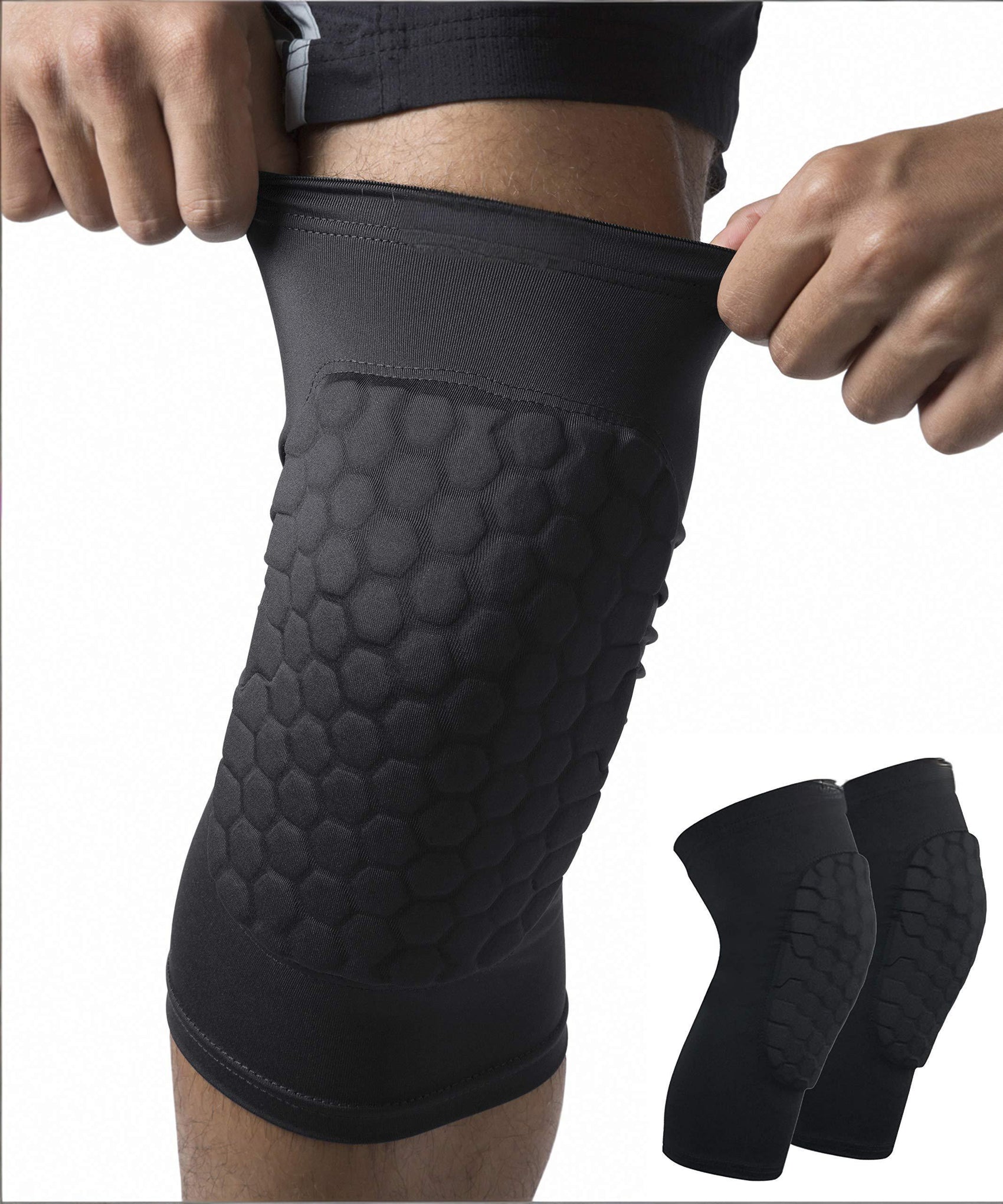 Honeycomb Knee Pads for Kids, Teens & Adults – Protective Compression Knee Guards for Basketball, Football, Cycling & Running(Black,XS)
