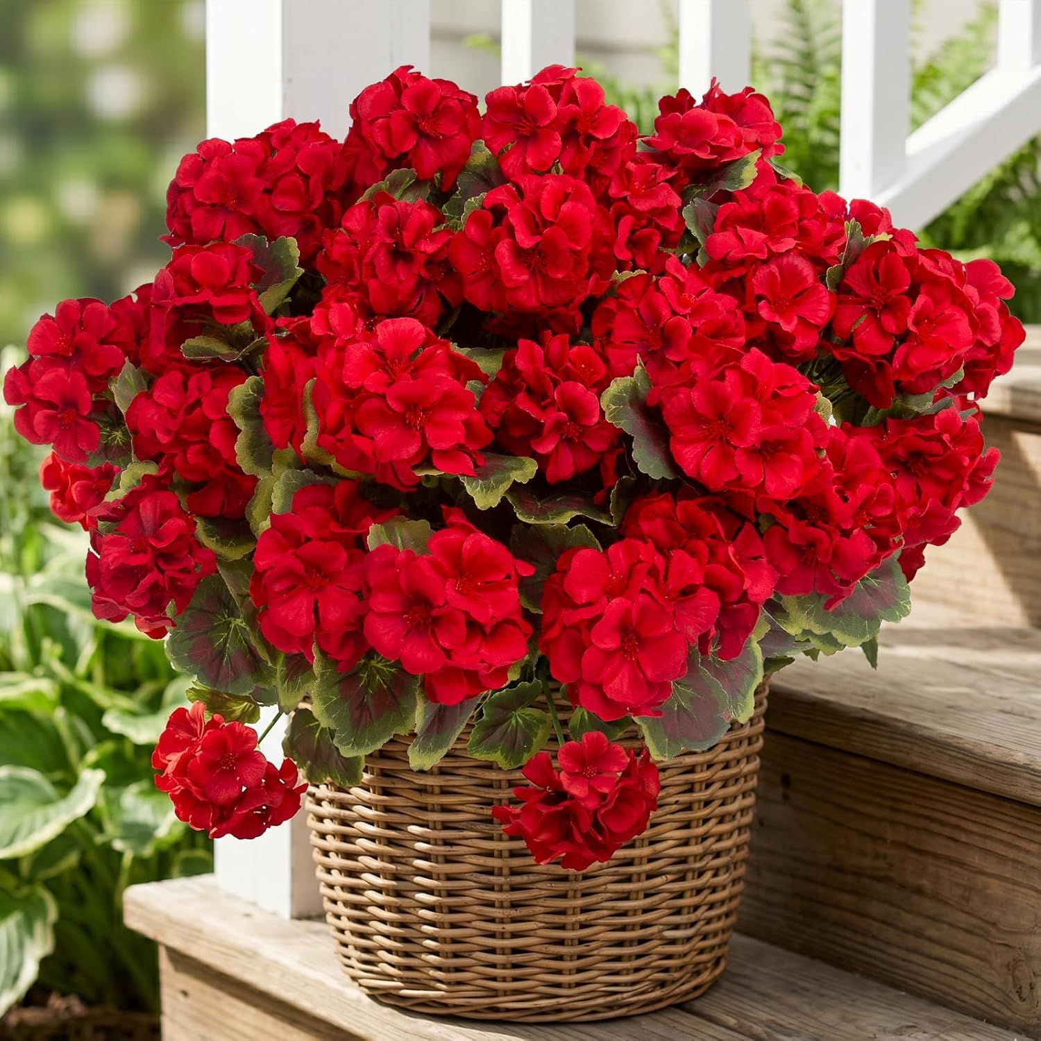 8 Pcs Artificial Red Geranium Silk Flowers for Outdoor Patio Garden & Indoor Home Decor (Red)