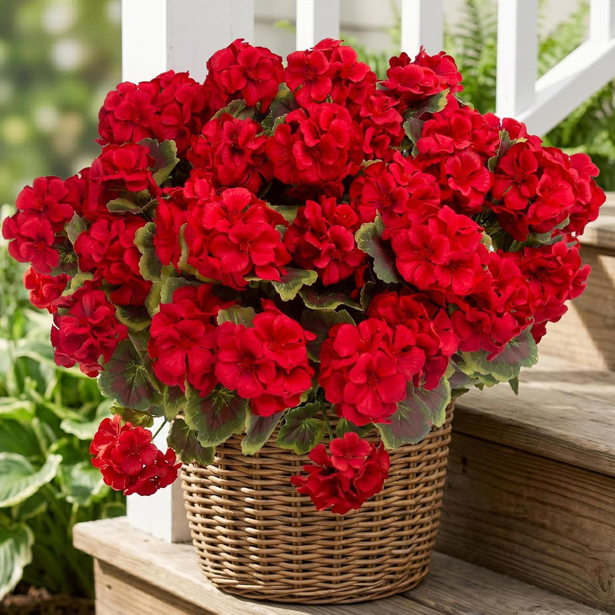 8 Pcs Artificial Red Geranium Silk Flowers for Outdoor Patio Garden & Indoor Home Decor (Red)