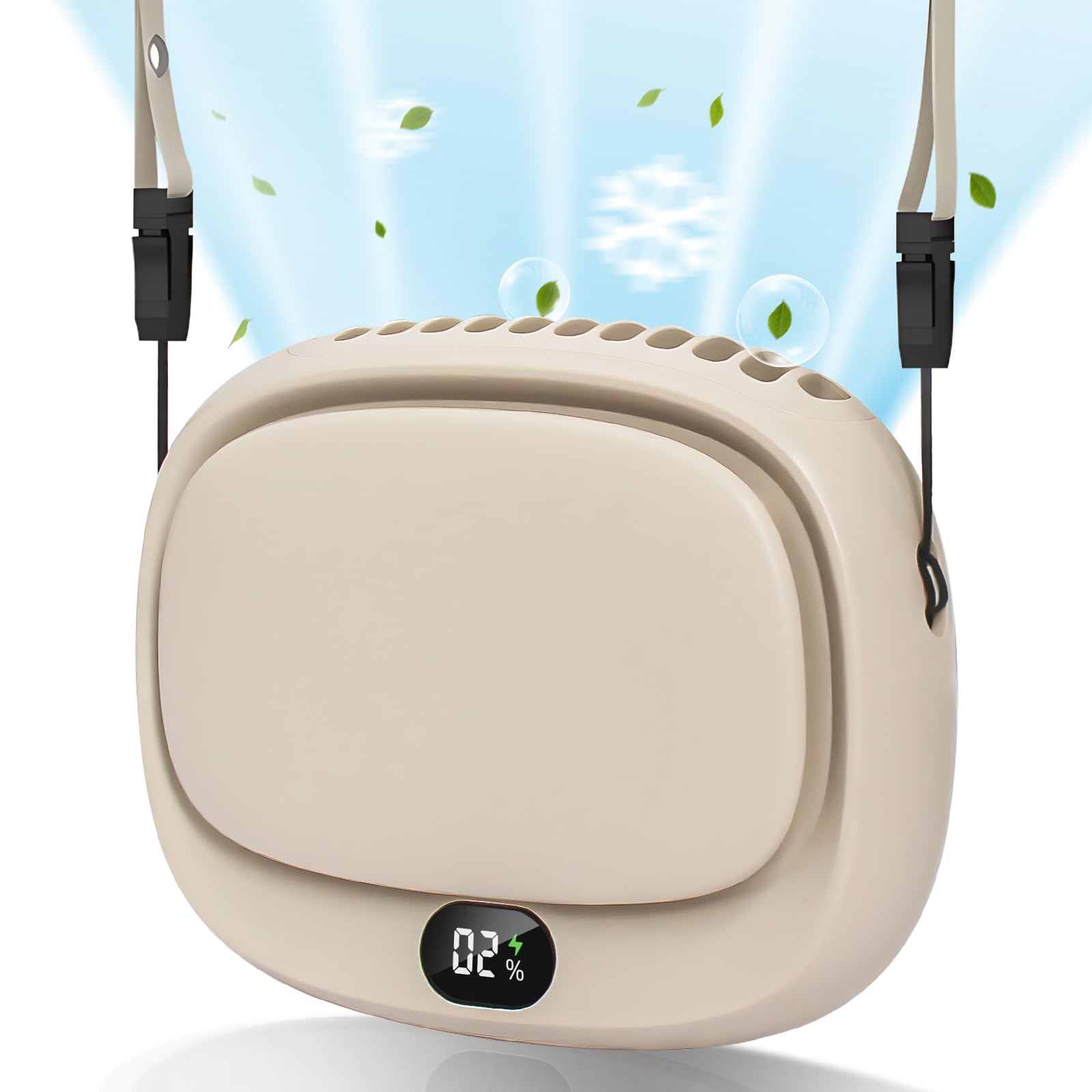 Portable Neck Fan with 5 Speeds – Rechargeable USB Mini Fan for Outdoor Travel, Work & Camping – Silent Personal Cooling Fan (Beige)