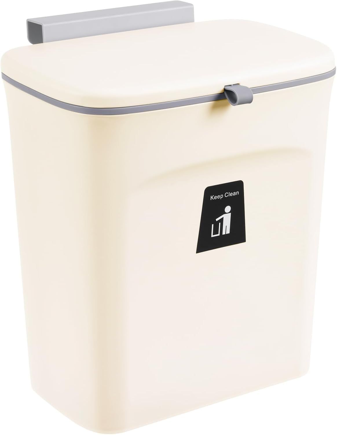 Hanging Kitchen Compost Bin with Lid for Cabinet Door or Wall, No-Drill Adhesive Mount, Odor-Proof & Space-Saving (Beige)