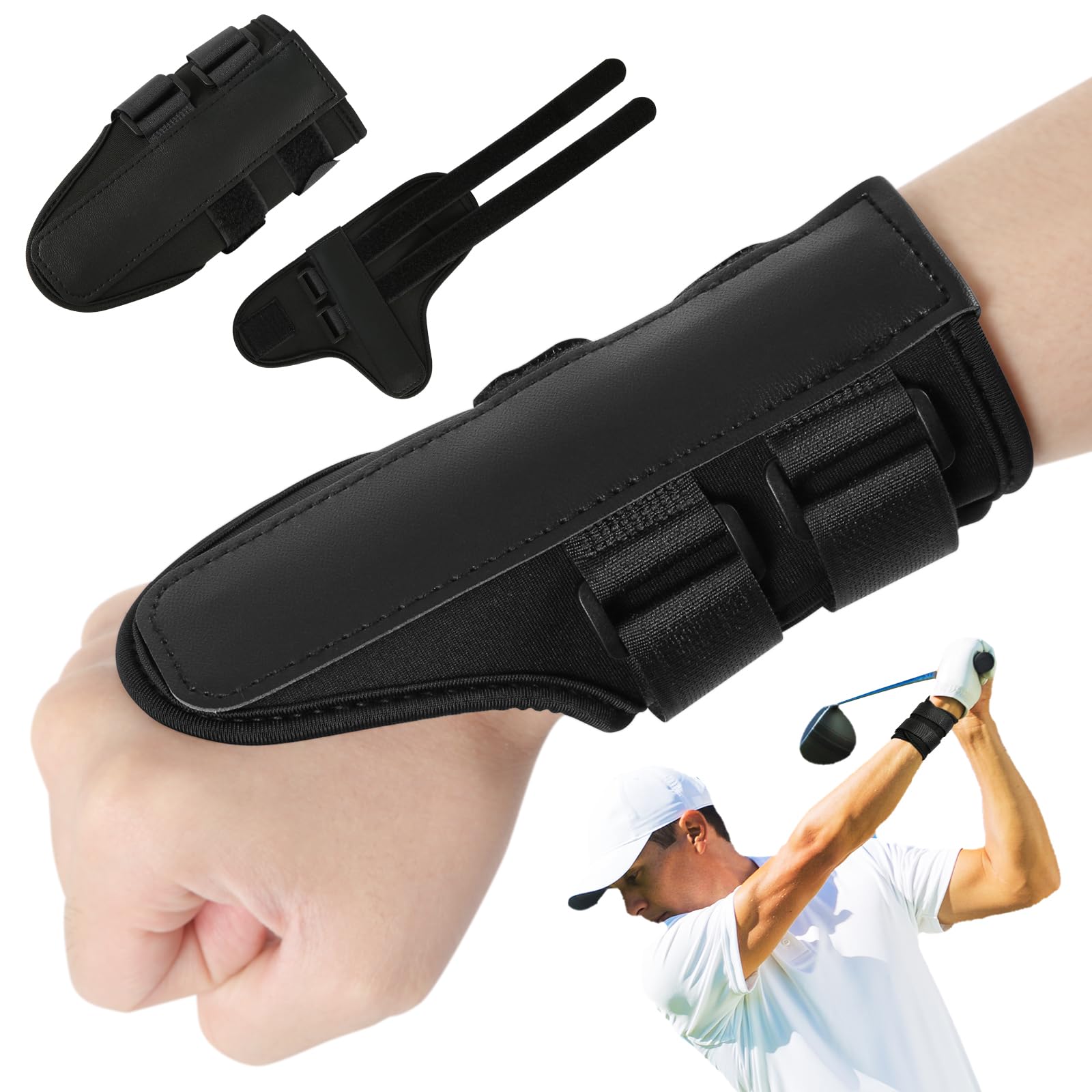 Golf Wrist Alignment Trainer for Home & Range Practice – 2-Pack Adjustable Swing Correction Brace for Beginners and Pros (Black) 