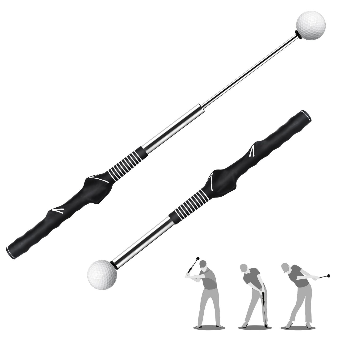 Retractable Golf Swing Trainer with Click Sound – Black Adjustable Tempo Training Aid for Home, Office & Driving Range Practice (Black)