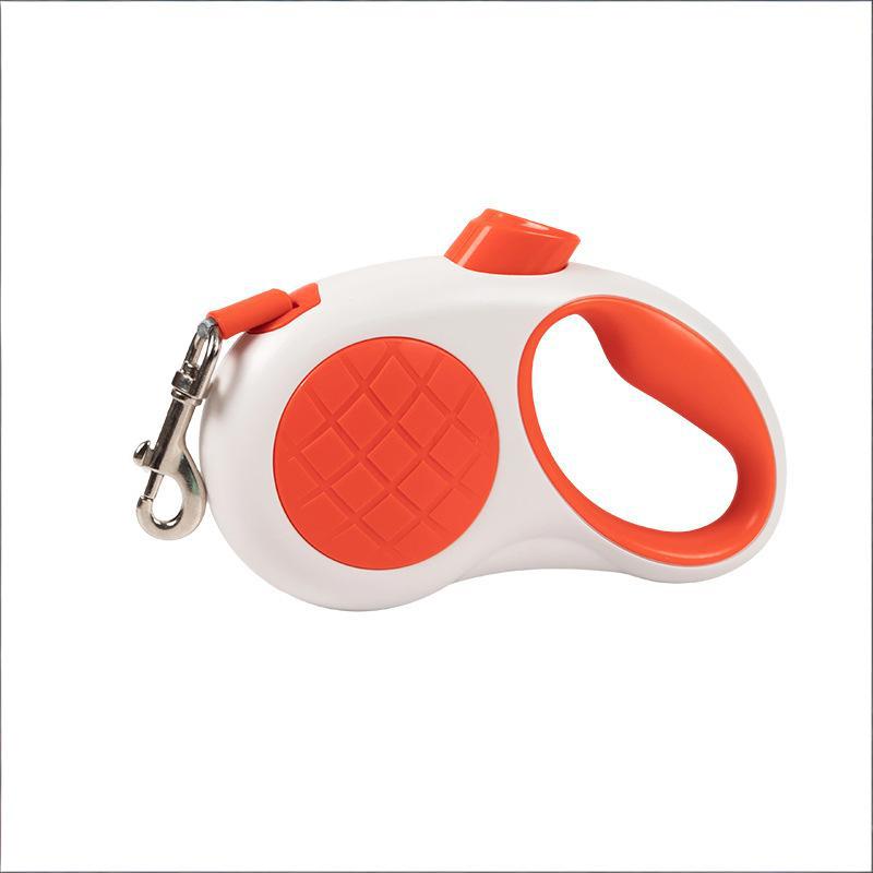 Retractable Dog Leash – 16.5 ft Automatic Walking Lead with One-Hand Brake Lock & Anti-Tangle Nylon Tape – Heavy-Duty 55 lb Capacity – Ideal for Small to Medium Dogs (White & Orange)