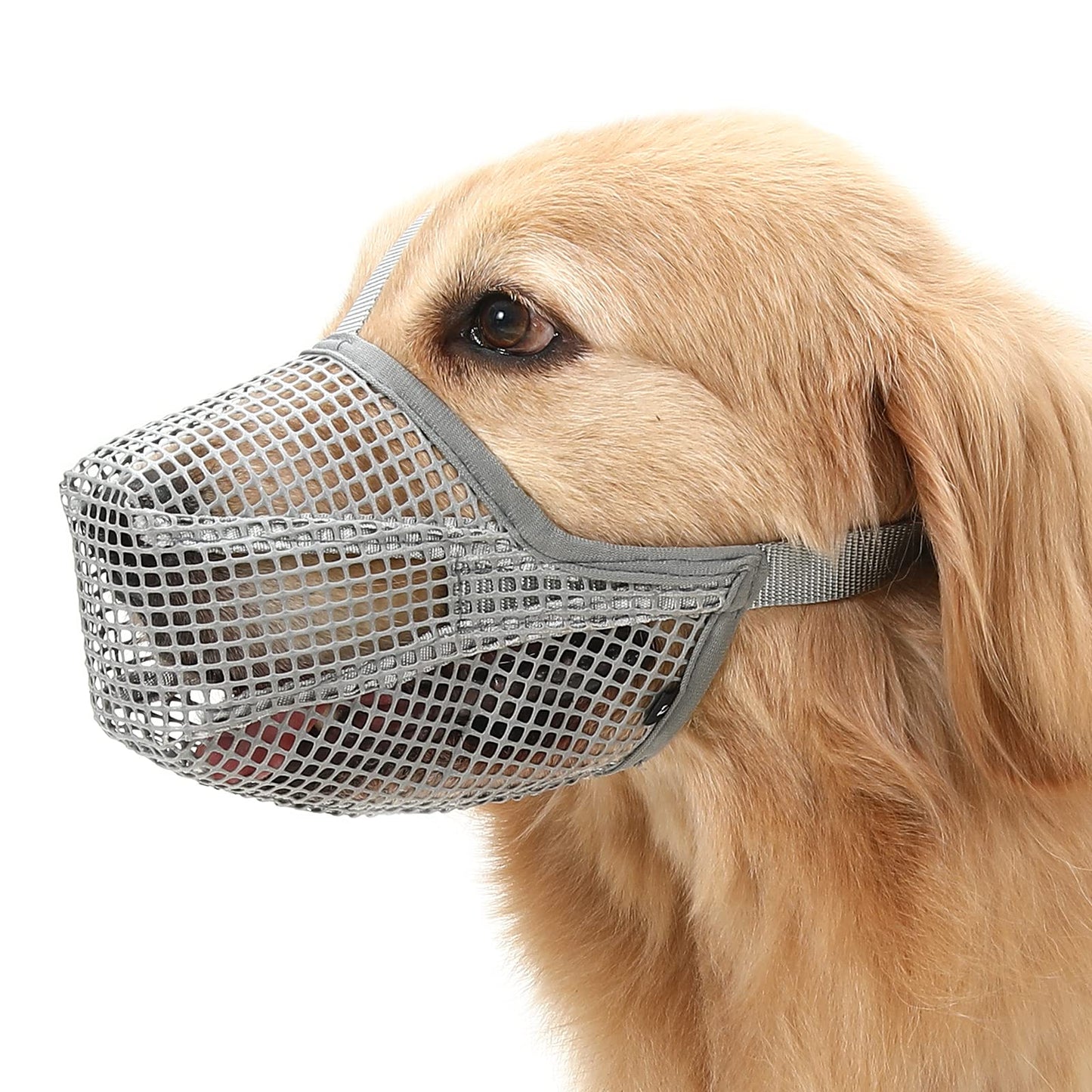 Soft Mesh Dog Muzzle for Small Medium Large Dogs – Breathable Adjustable Anti-Bite Chewing Guard with Overhead Strap – Fits Labrador, German Shepherd, Golden Retriever – 5 Sizes (Grey,XL) 