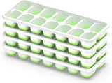 4-Pack Ice Cube Trays with 14-Cavity Design, Flexible Silicone Bases, Removable Lid, Stackable Structure, and Easy-Press Release for Home Freezer Use—Ideal for Drinks, Smoothies, and Meal Prep (Green)