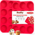 2-Pack 12-Cup Silicone Muffin Pans for Baking Cupcakes, Mini Cakes, and Snacks—Flexible Design with Rounded Cups, Oven-Safe Construction, and Easy Handling—Ideal for Home Bakers and Family Cooking Sessions (Red)