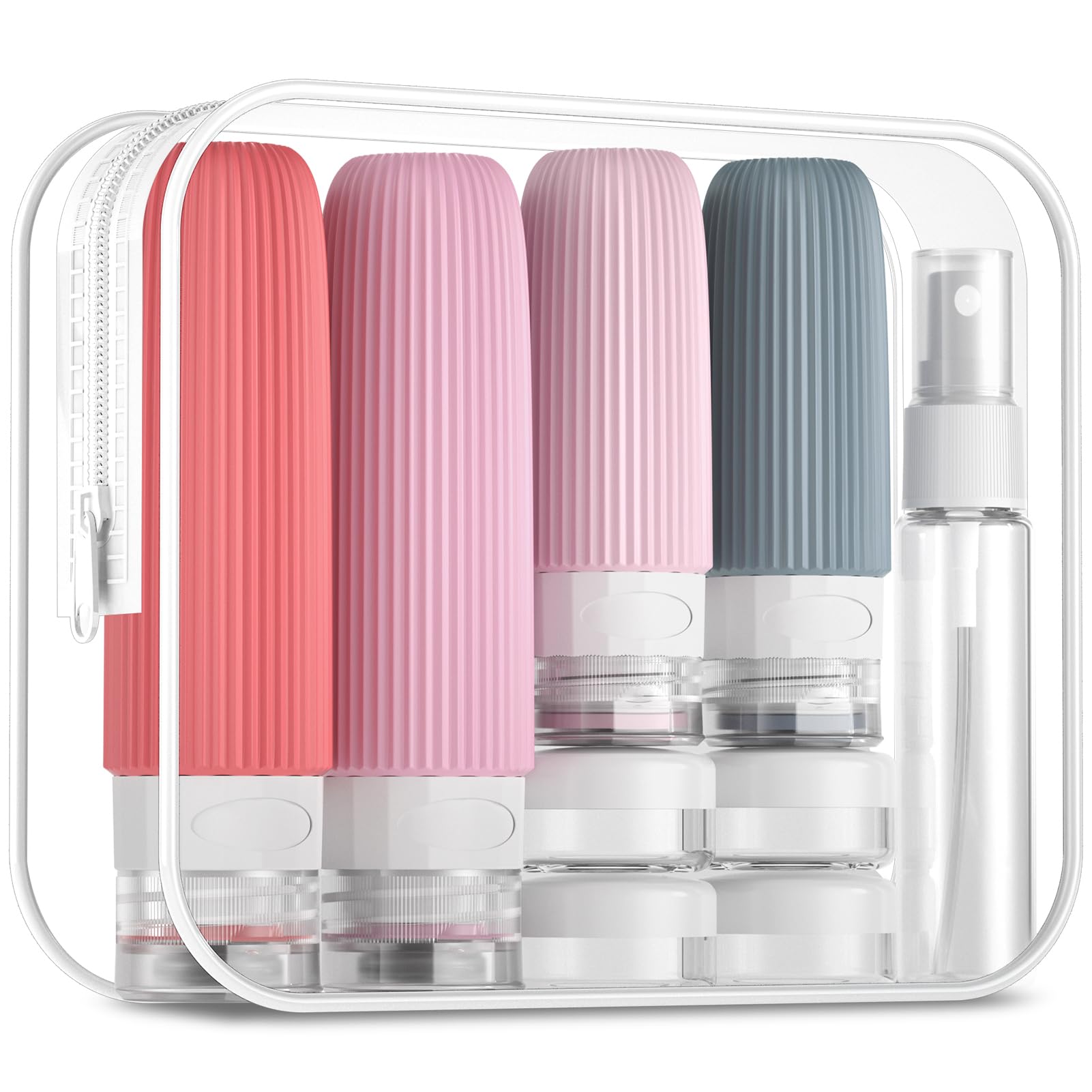 16-Piece Travel Bottle Set with Leak-Proof Silicone Squeeze Bottles – Reusable Toiletry Containers for Shampoo, Lotion, Makeup Remover (Pink)  | Other Colors Available in Store
