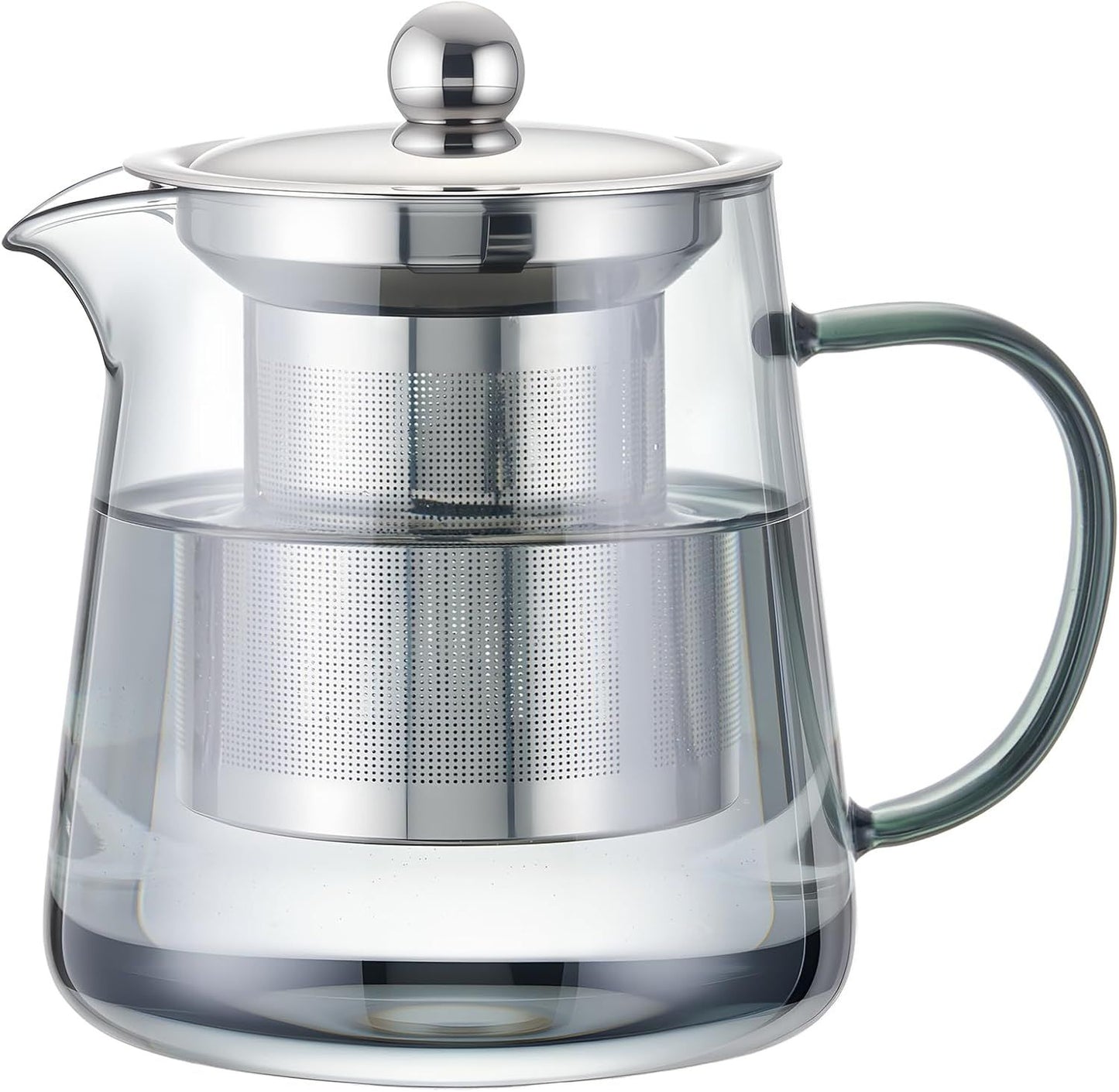 Glass Teapot with Removable Stainless Steel Infuser, Heat-Resistant Body, Secure Lid, and Ergonomic Handle—Ideal for Loose Leaf, Flower, Herbal, and Bagged Teas—Compact Design for Home, Office, or Travel Use (Silver)