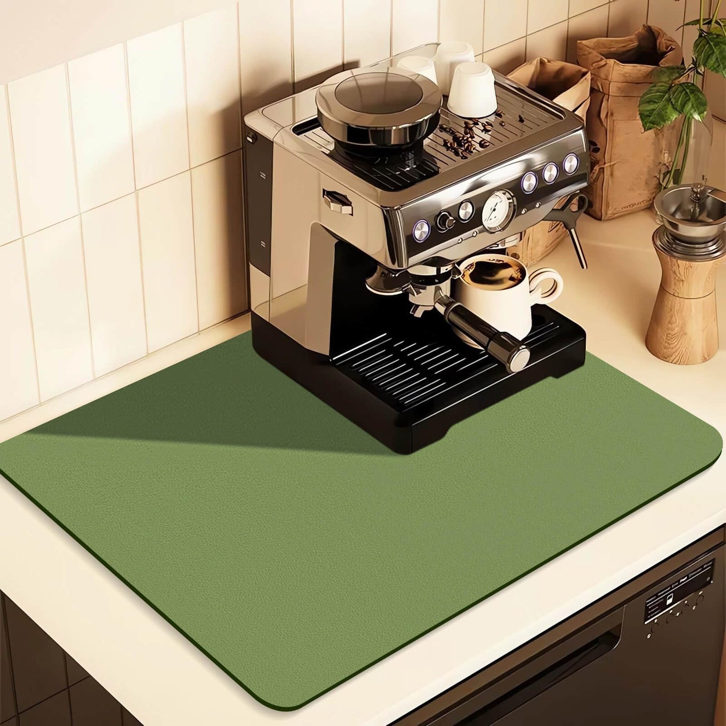 Kitchen Counter Mat for Coffee Maker – Absorbent & Quick-Dry Bar Pad with Non-Slip Backing, Protective Surface for Espresso Machine, Dish Drying Mat (Green,50*80cm)