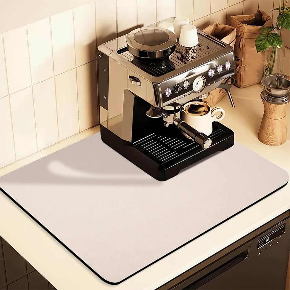 Kitchen Counter Mat for Coffee Maker – Absorbent & Quick-Dry Bar Pad with Non-Slip Backing, Protective Surface for Espresso Machine, Dish Drying Mat Beige,(60*90cm)