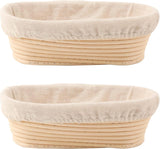 2 Pack Oval Sourdough Proofing Basket Set with Linen Liner, Natural Rattan Bread Fermentation Bowl for Artisan Baking, Splinter-Free Dough Rising Basket for Home Bakers (10 inch,Beige)