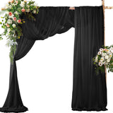 2 Pack Elegant Chiffon Wedding Arch Draping Fabric Panels for Outdoor Ceremony Backdrop and Party Decoration (Black)