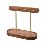 Modern Walnut Wood Key Holder with Brass Hooks – Desktop Organizer for Keys, Jewelry, Watches, and Small Accessories, Compact Design (Walnut)
