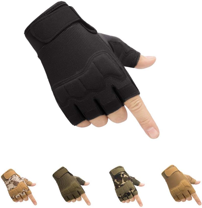Tactical Fingerless Gloves with Knuckle Protection – Breathable Outdoor Gloves for Shooting, Hunting, Cycling, and Training (Black,L)