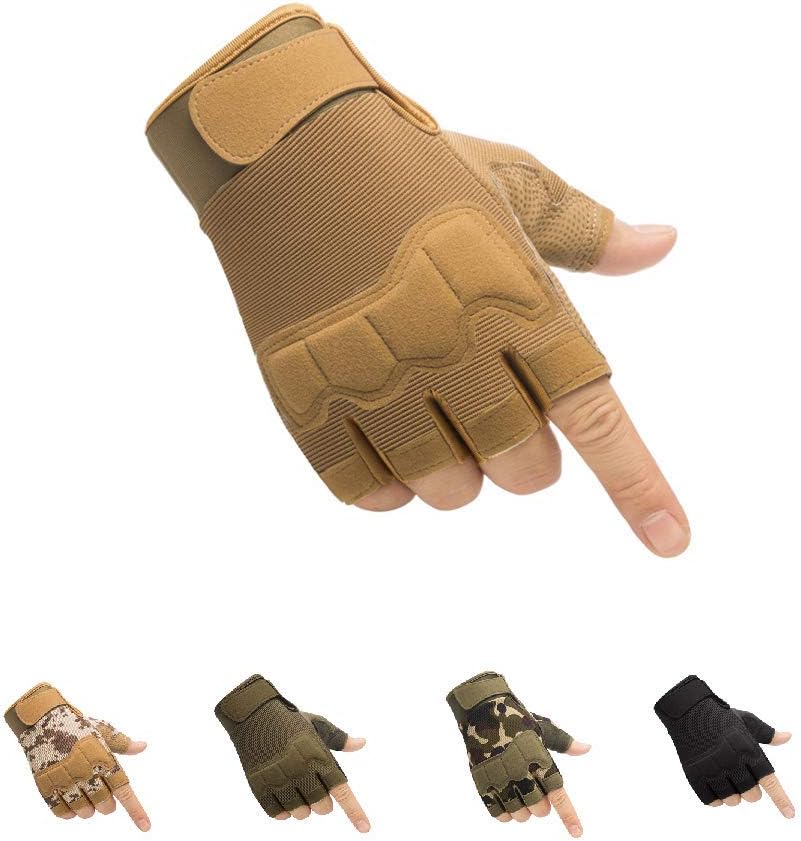 Tactical Fingerless Gloves with Knuckle Protection – Breathable Outdoor Gloves for Shooting, Hunting, Cycling, and Training (Yellow,XL)