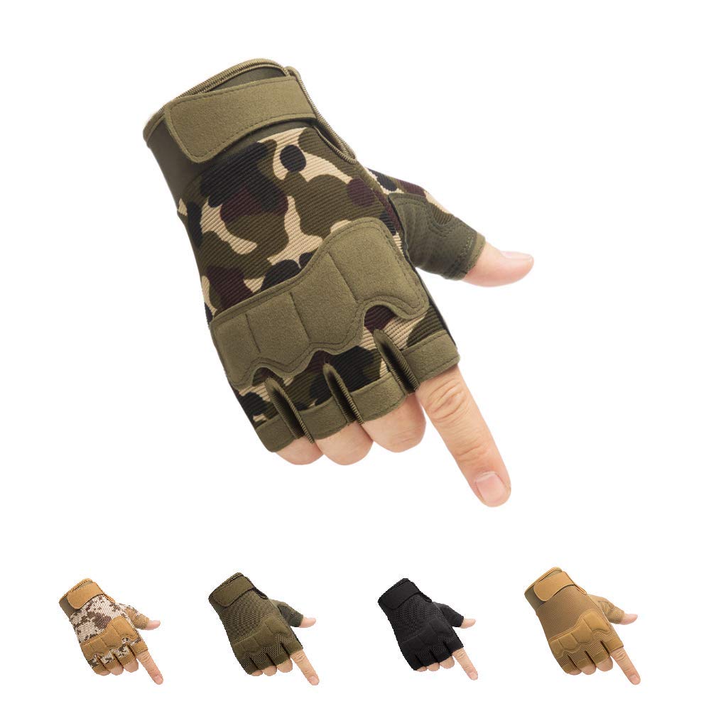 Tactical Fingerless Gloves with Knuckle Protection – Breathable Outdoor Gloves for Shooting, Hunting, Cycling, and Training (Green Camouflage,M)