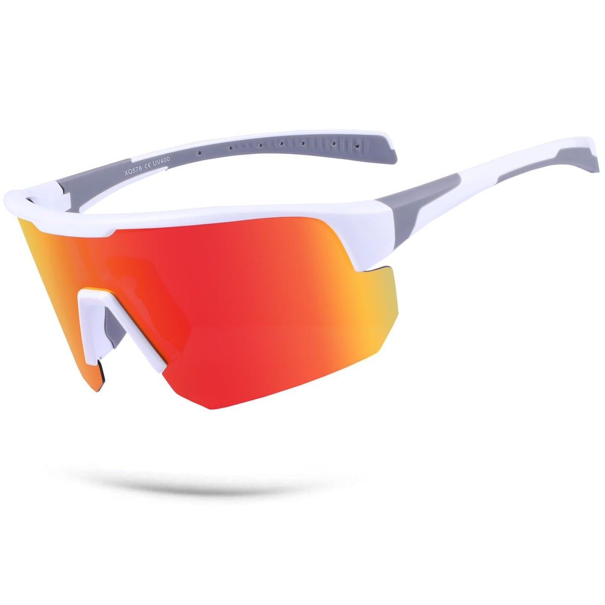 High-End Polarized Sports Sunglasses for Men Women – UV400 Protection, Anti-Fog, Lightweight TR90 Frame, Removable Lens, Ideal for Cycling, Running, Fishing, Golf (White & Red)