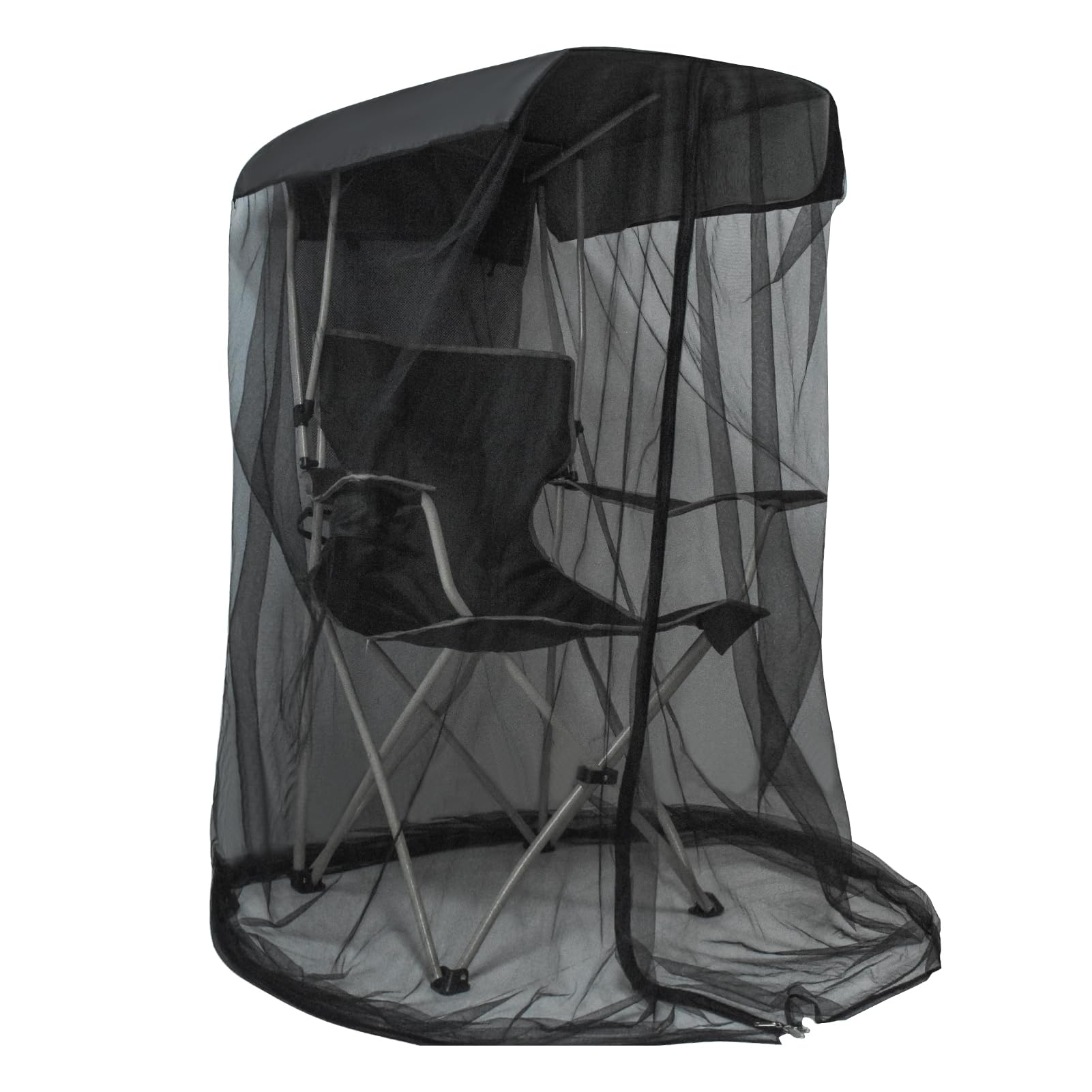 Outdoor Mosquito Net Chair Cover with Canopy – UV & Waterproof, Zippered Entry, Breathable Mesh Tent for Camping, Fishing, Beach Use (Black)
