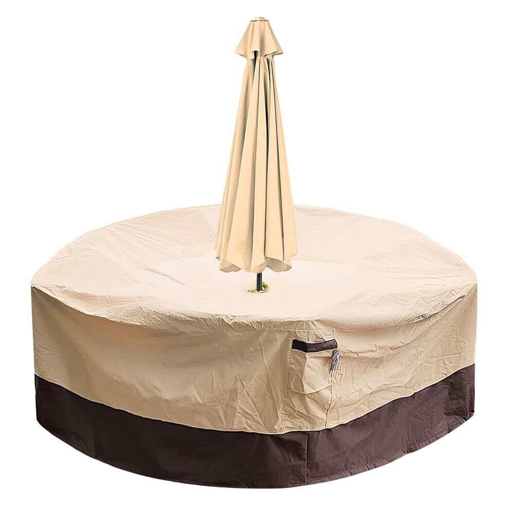Round Patio Furniture Cover with Umbrella Hole: Waterproof 4-Season Protector for Garden, Balcony Table & Chair Sets(155x60 cm LxH)