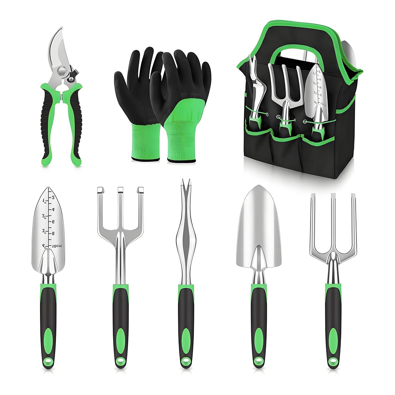 Complete 8-Piece Garden Tool Set with Carry Bag – Stainless Steel & Aluminum Tools for Digging, Pruning, Planting, and Weeding 