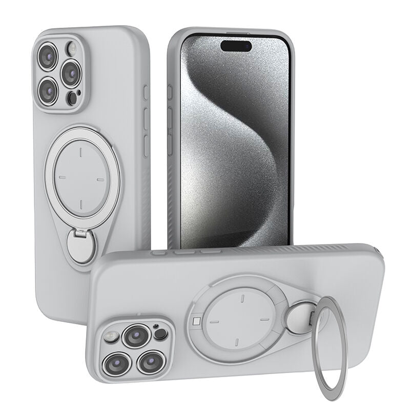 Magnetic Shockproof Case with 360-Degree Rotating Ring Stand for iPhone 16 Pro Max – Slim Protective Phone Cover with Airbag Corners and Wireless Charging Support for Home, Office, Travel and Daily Use (Grey) 