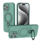 Magnetic Shockproof Case with 360-Degree Rotating Ring Stand for iPhone 16 Pro Max – Slim Protective Phone Cover with Airbag Corners and Wireless Charging Support for Home, Office, Travel and Daily Use (Green) 