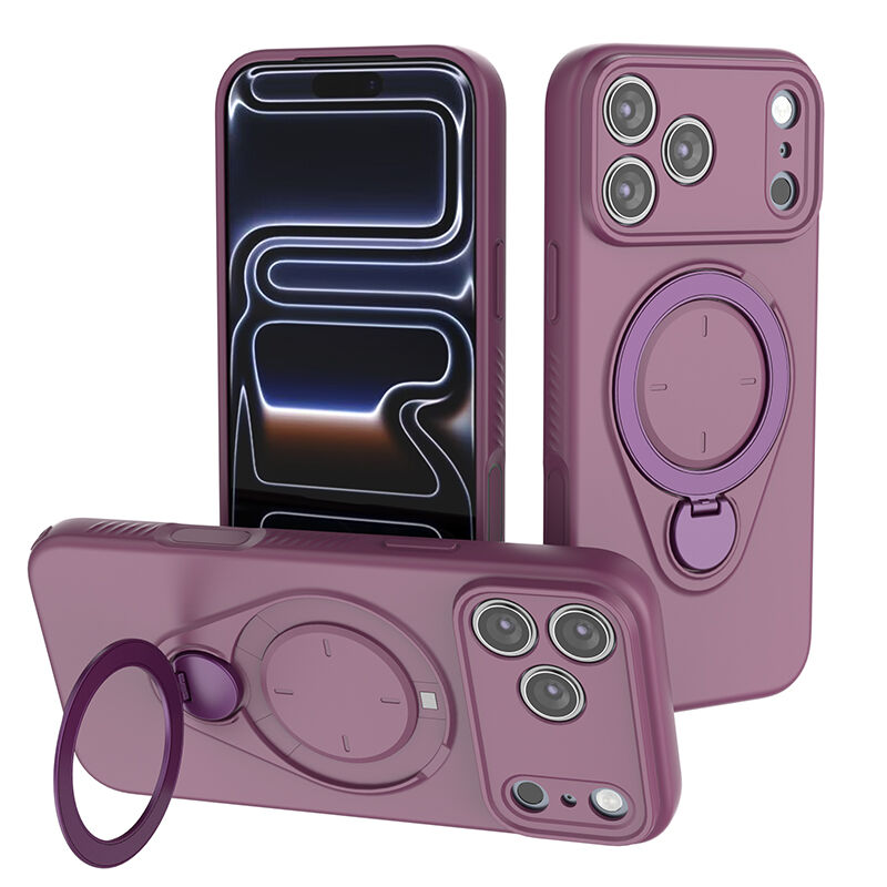Magnetic Shockproof Case with 360-Degree Rotating Ring Stand for iPhone 17 Pro Max – Slim Protective Phone Cover with Airbag Corners and Wireless Charging Support for Home, Office, Travel and Daily Use (Purple) 
